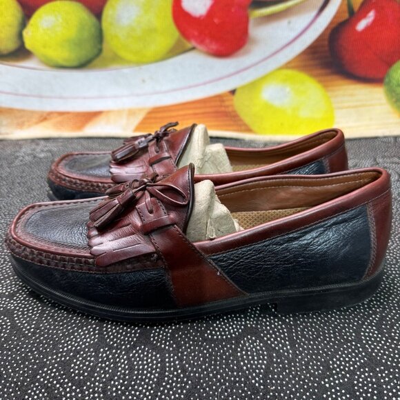 Johnston & Murphy Mens Tassel Loafers 8M Brown & Black Leather Slip-On Shoes - Picture 1 of 8